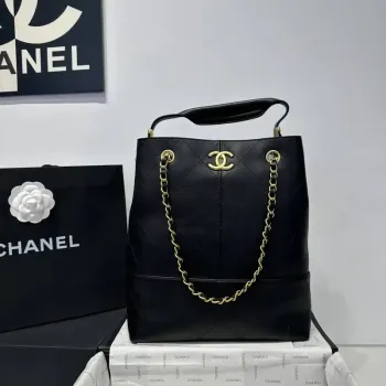 Chanel AS5636 Shopping Bag Suede Calfskin Shiny Lambskin Black