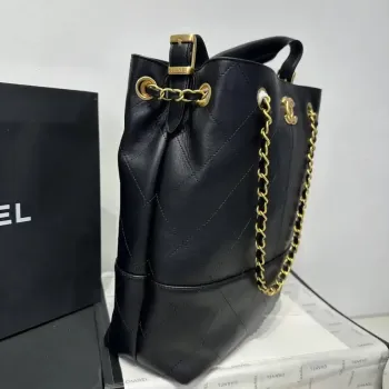 Chanel AS5636 Shopping Bag Suede Calfskin Shiny Lambskin Black