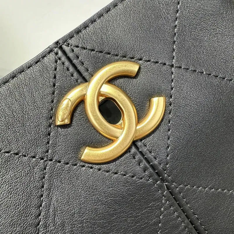 Chanel AS5636 Shopping Bag Suede Calfskin Shiny Lambskin Black