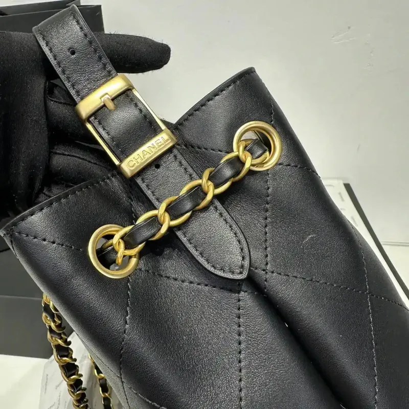 Chanel AS5636 Shopping Bag Suede Calfskin Shiny Lambskin Black