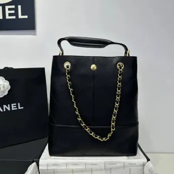 Chanel AS5636 Shopping Bag Suede Calfskin Shiny Lambskin Black