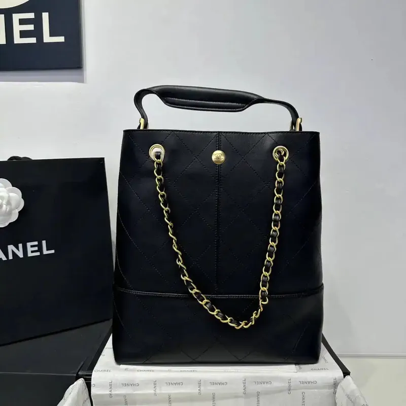 Chanel AS5636 Shopping Bag Suede Calfskin Shiny Lambskin Black