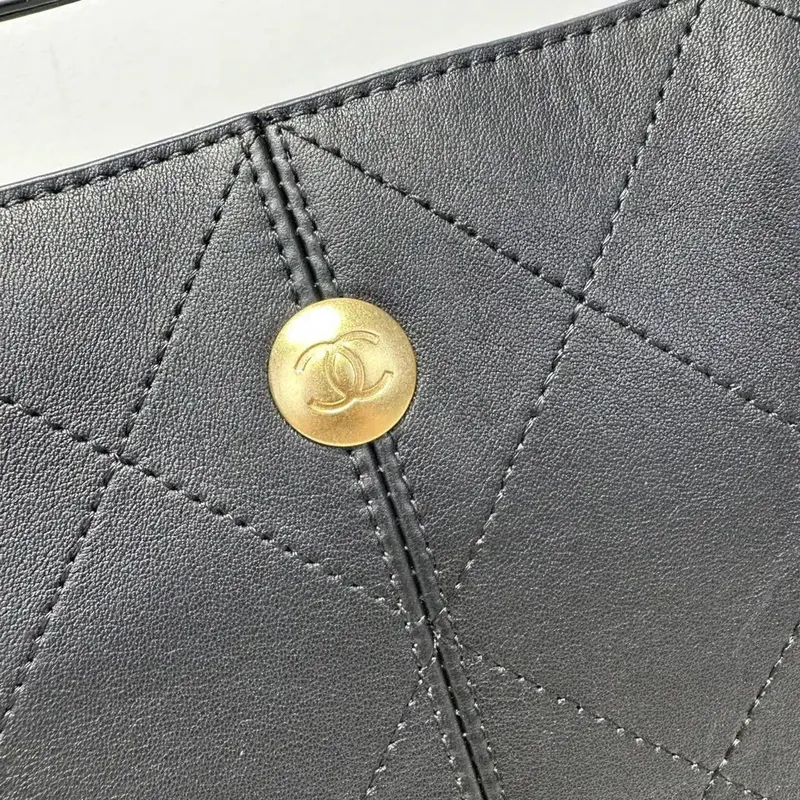 Chanel AS5636 Shopping Bag Suede Calfskin Shiny Lambskin Black