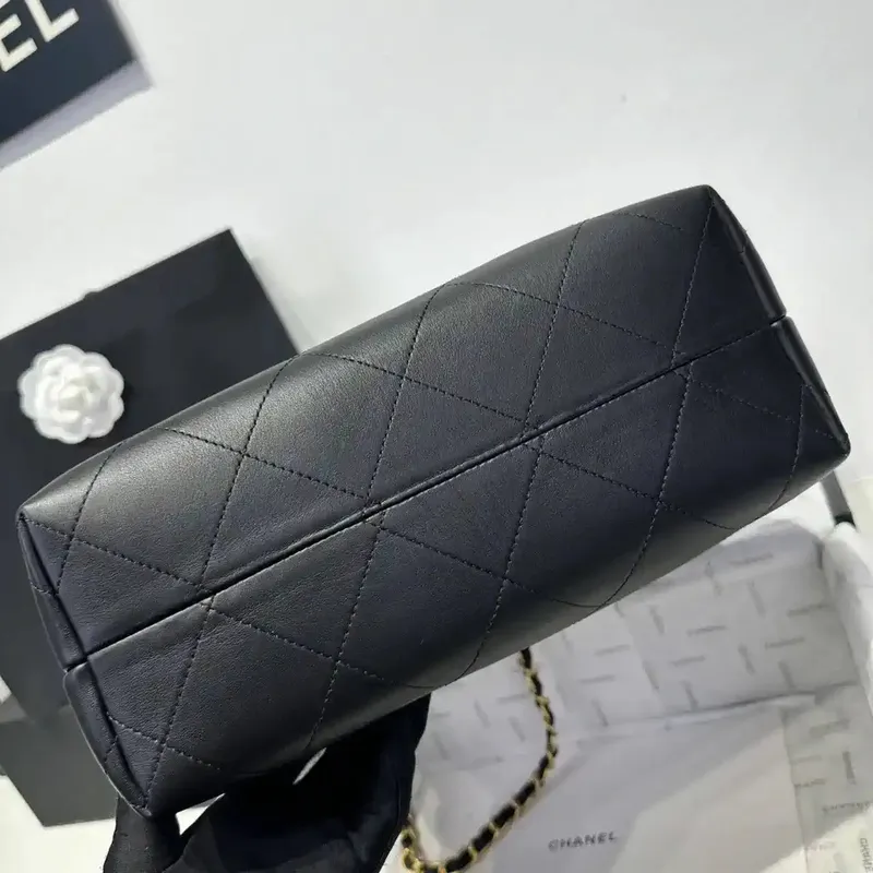 Chanel AS5636 Shopping Bag Suede Calfskin Shiny Lambskin Black