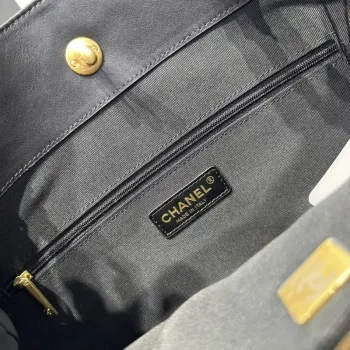 Chanel AS5636 Shopping Bag Suede Calfskin Shiny Lambskin Black