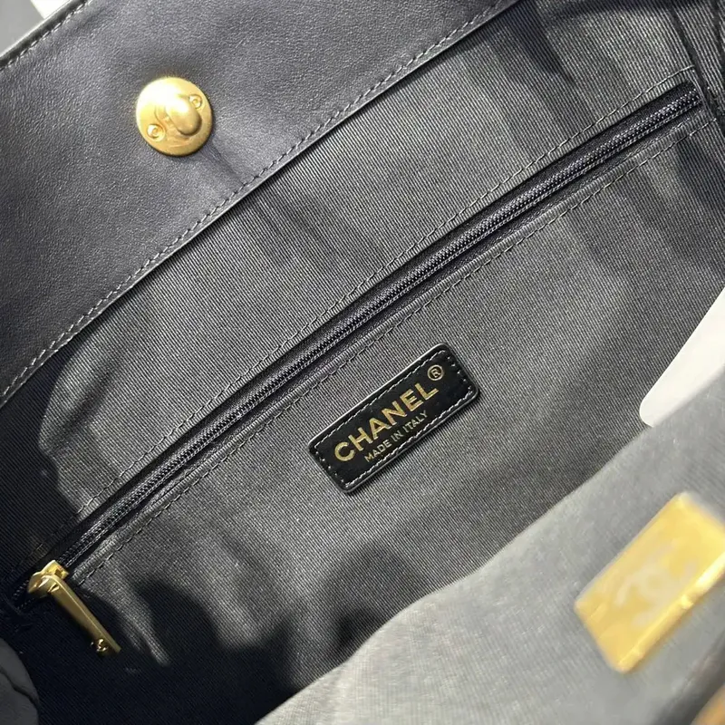 Chanel AS5636 Shopping Bag Suede Calfskin Shiny Lambskin Black