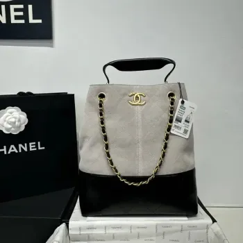 Chanel AS5636 Shopping Bag Suede Calfskin Shiny Lambskin Black & Gray