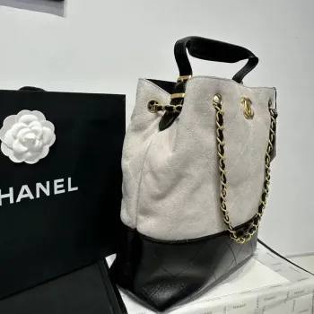 Chanel AS5636 Shopping Bag Suede Calfskin Shiny Lambskin Black & Gray