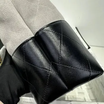 Chanel AS5636 Shopping Bag Suede Calfskin Shiny Lambskin Black & Gray