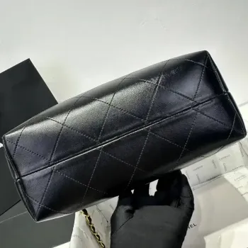 Chanel AS5636 Shopping Bag Suede Calfskin Shiny Lambskin Black & Gray