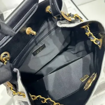 Chanel AS5636 Shopping Bag Suede Calfskin Shiny Lambskin Black & Gray