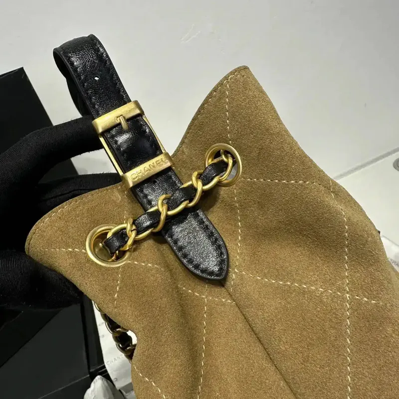 Chanel AS5636 Shopping Bag Suede Calfskin Shiny Lambskin Black & Brown