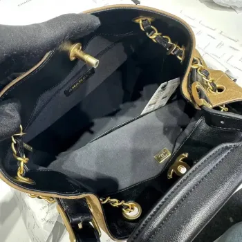 Chanel AS5636 Shopping Bag Suede Calfskin Shiny Lambskin Black & Brown