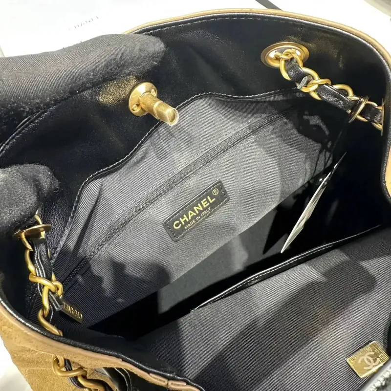 Chanel AS5636 Shopping Bag Suede Calfskin Shiny Lambskin Black & Brown