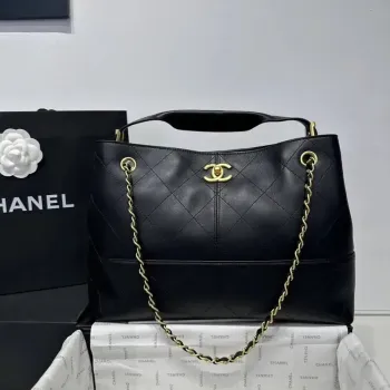 Chanel AS5634 Small Shopping Bag Suede Calfskin Shiny Lambskin Black