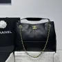 Chanel AS5634 Small Shopping Bag Suede Calfskin Shiny Lambskin Black
