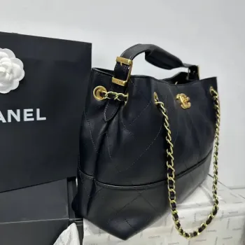 Chanel AS5634 Small Shopping Bag Suede Calfskin Shiny Lambskin Black