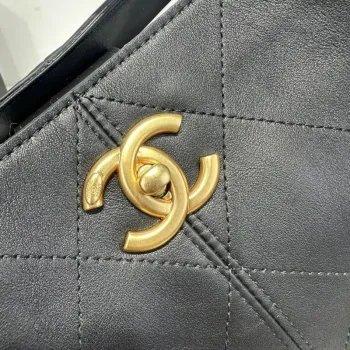 Chanel AS5634 Small Shopping Bag Suede Calfskin Shiny Lambskin Black