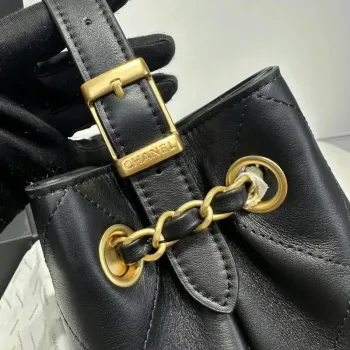 Chanel AS5634 Small Shopping Bag Suede Calfskin Shiny Lambskin Black