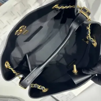 Chanel AS5634 Small Shopping Bag Suede Calfskin Shiny Lambskin Black