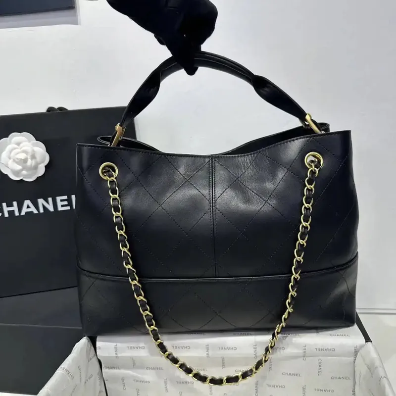 Chanel AS5634 Small Shopping Bag Suede Calfskin Shiny Lambskin Black