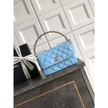 Chanel Evening with Handle Bag Patent leather AS6675 Blue