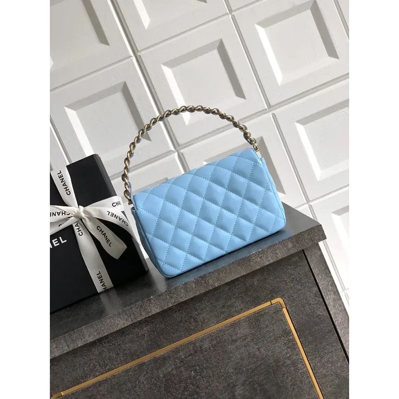 Chanel Evening with Handle Bag Patent leather AS6675 Blue