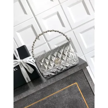 Chanel Evening with Handle Bag Patent leather AS6675 Silver