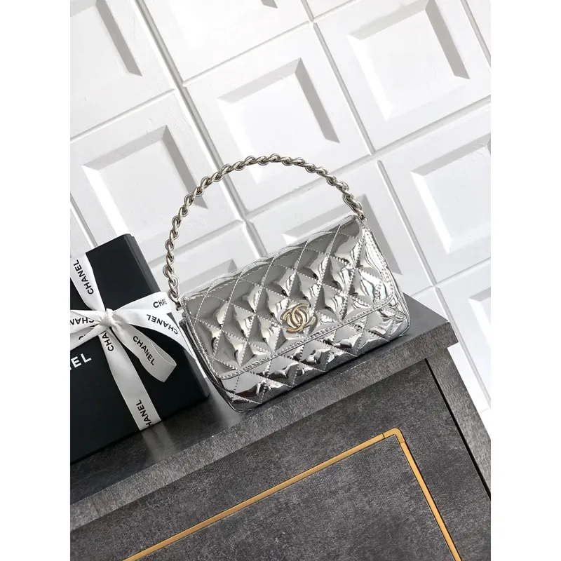 Chanel Evening with Handle Bag Patent leather AS6675 Silver