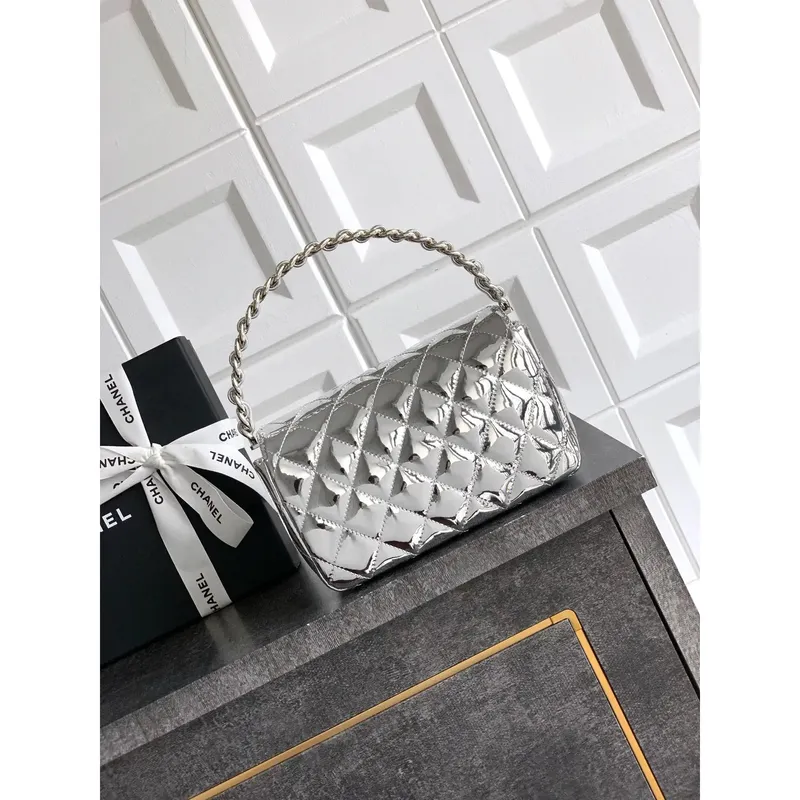 Chanel Evening with Handle Bag Patent leather AS6675 Silver