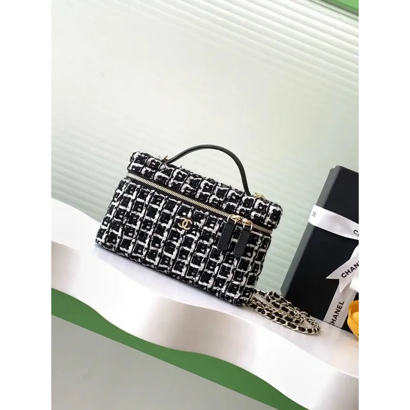 Chanel 25C Vanity with Chain Canvas AP4407 Black &white