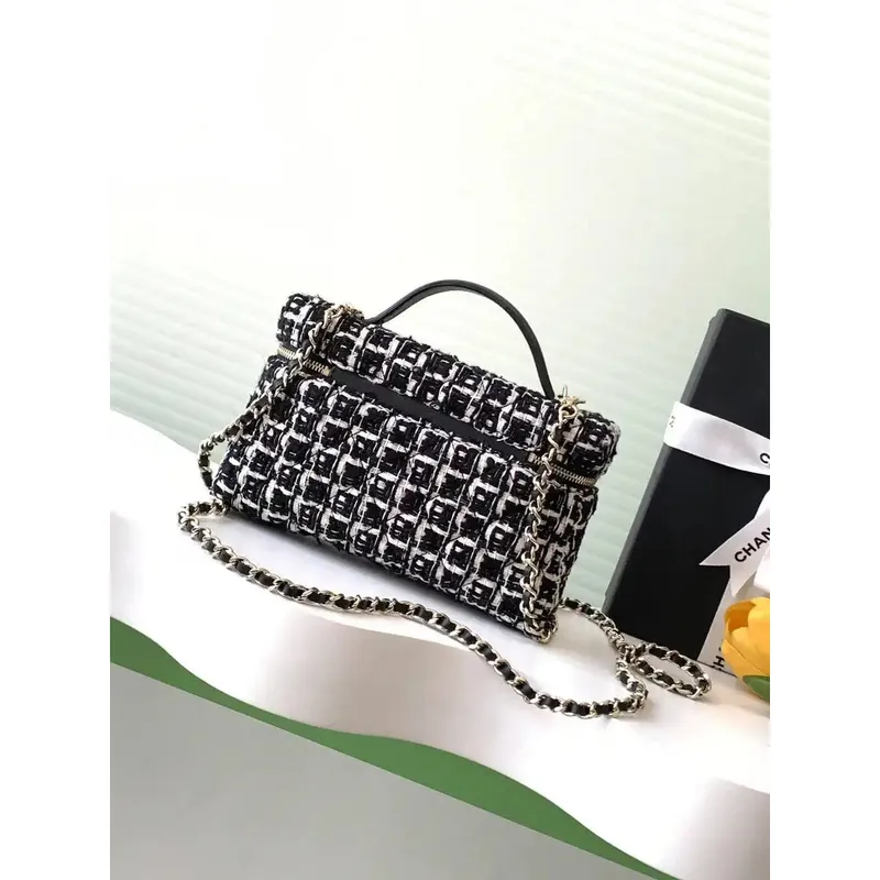 Chanel 25C Vanity with Chain Canvas AP4407 Black &white