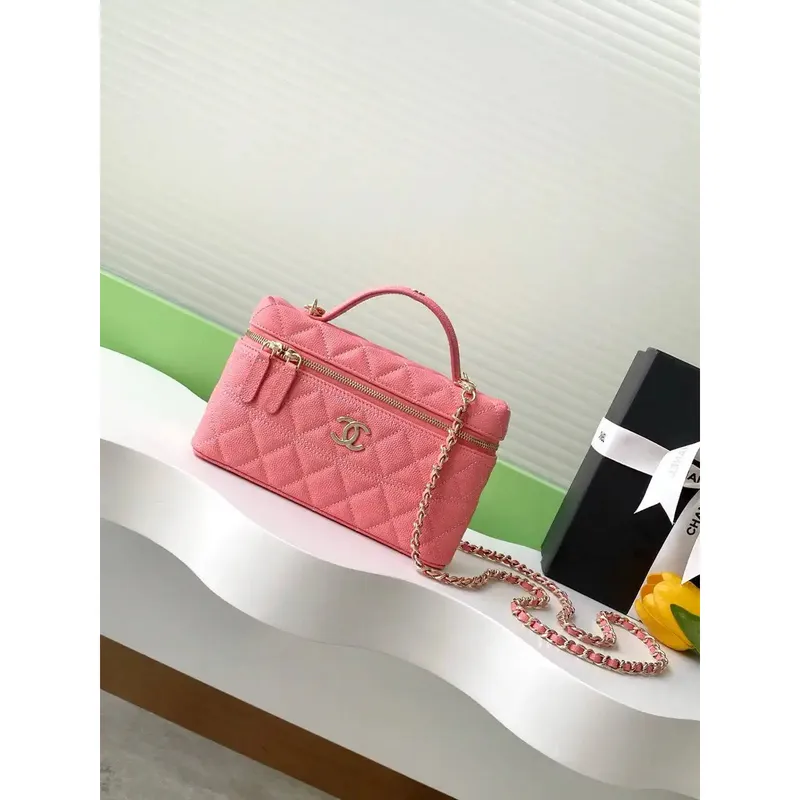 Chanel 25C Vanity with Chain Grained Calfskin AP4407 Rose Red