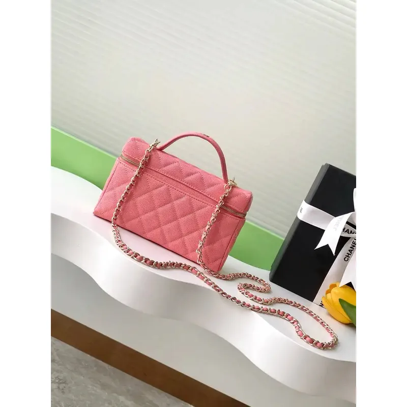 Chanel 25C Vanity with Chain Grained Calfskin AP4407 Rose Red