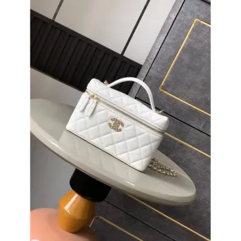 Chanel 25C Vanity with Chain Grained Calfskin AP4407 White