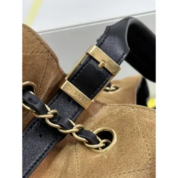 Chanel AS5657 Shopping Bag Suede Calfskin Shiny Lambskin Beige & Black