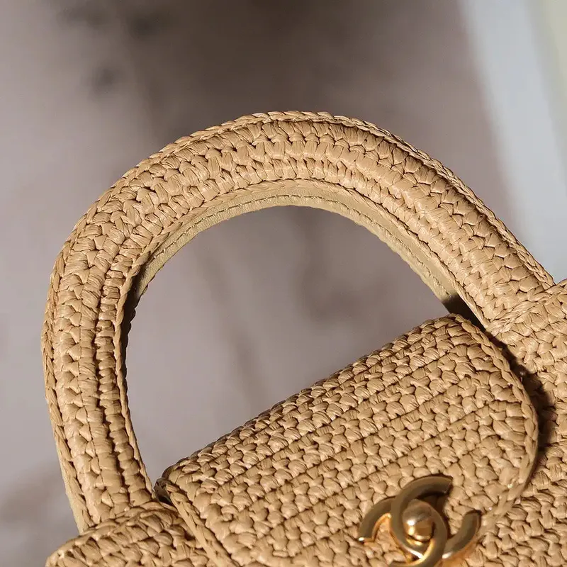 Chanel 25C AS4416 Mini Shopping Bag In Raffia And Calfskin