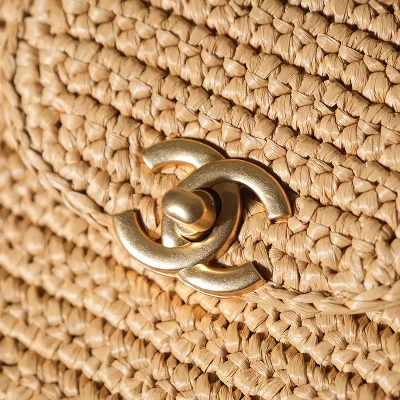 Chanel 25C AS4416 Mini Shopping Bag In Raffia And Calfskin