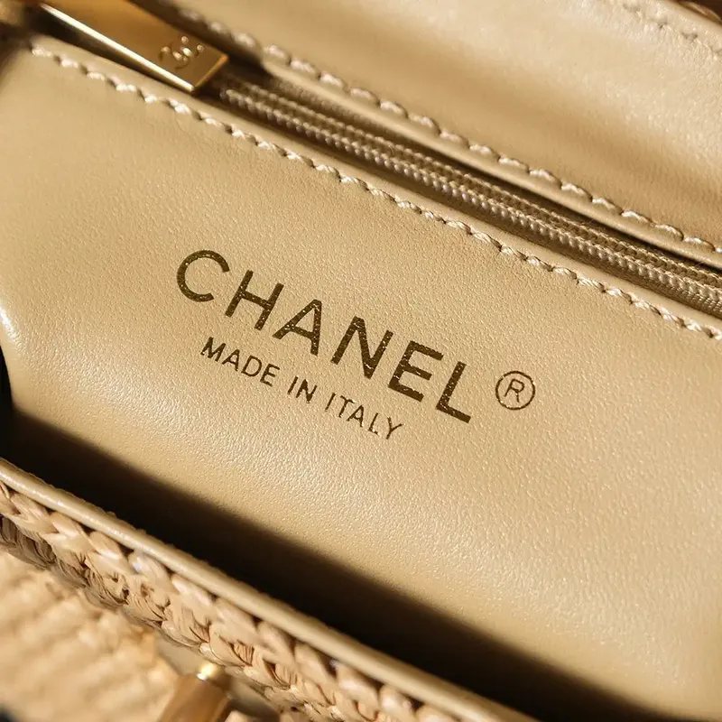 Chanel 25C AS4416 Mini Shopping Bag In Raffia And Calfskin