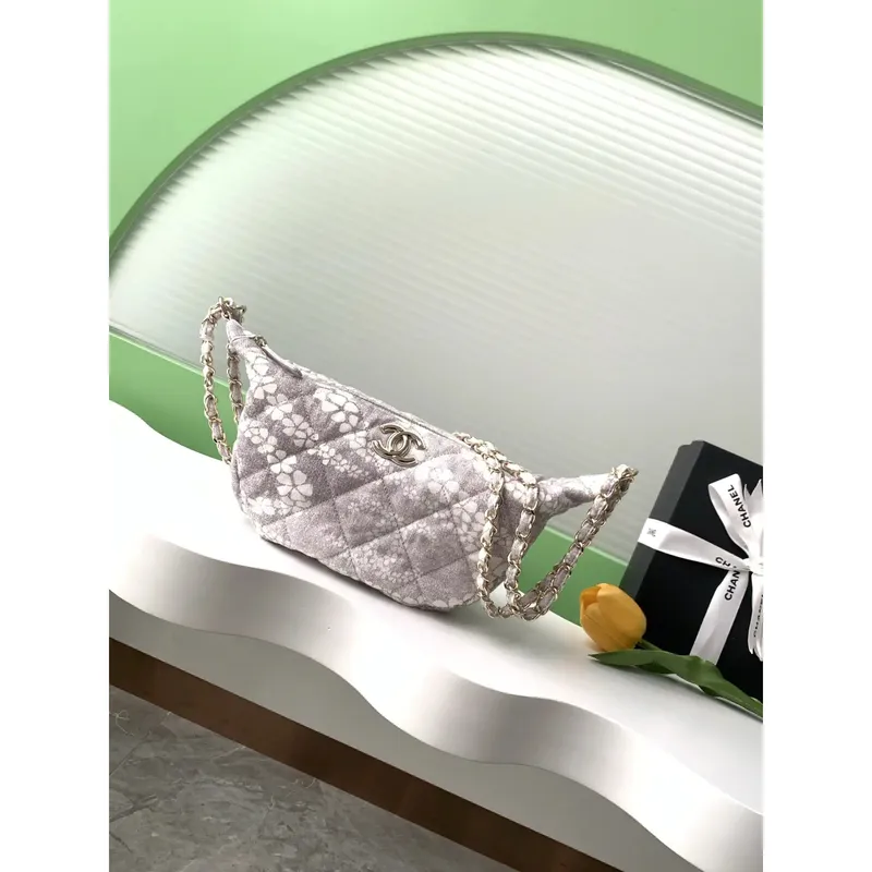 Chanel AS5431 Large Hobo Bag Printed Denim Gray & White