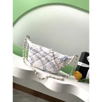 Chanel AS5431 Large Hobo Bag Printed Denim Light Blue & White