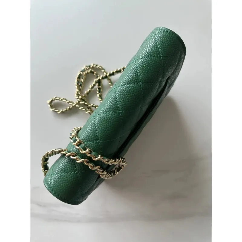 Chanel AP4241 Classic Wallet On Chain Grained Shiny Calfskin Deep Green