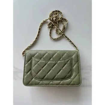 Chanel AP4241 Classic Wallet On Chain Grained Shiny Calfskin bronze green