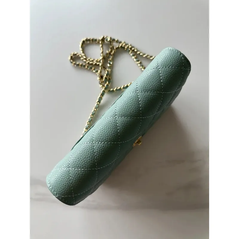 Chanel AP4241 Classic Wallet On Chain Grained Shiny Calfskin Light Blue