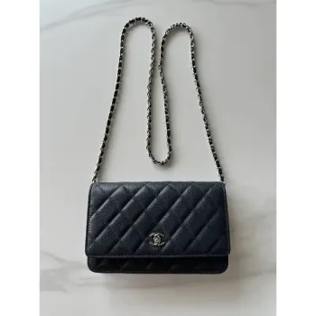 Chanel AP4241 Classic Wallet On Chain Grained Shiny Calfskin Navy Blue