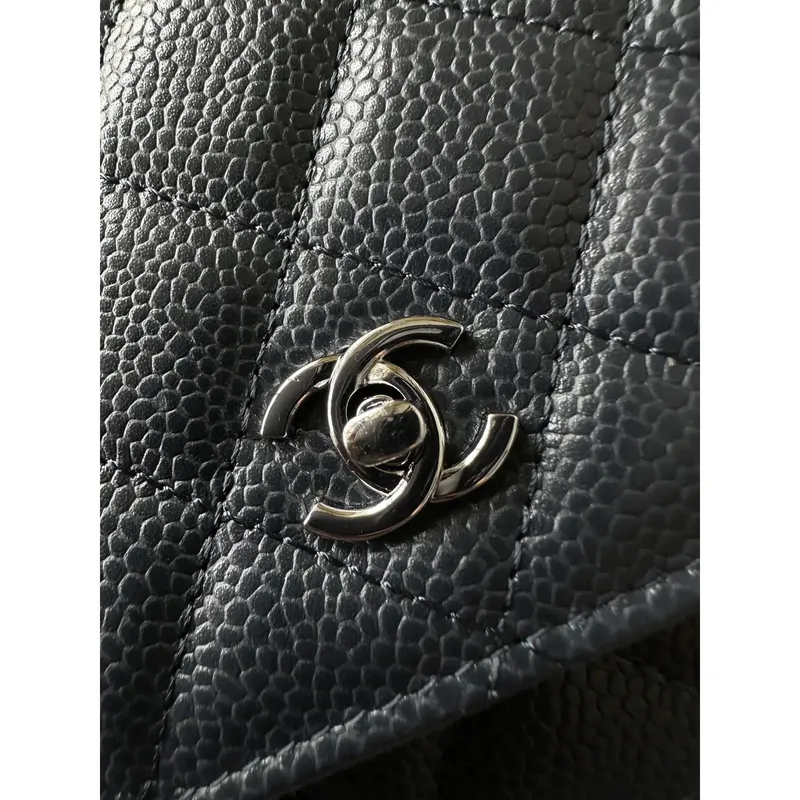 Chanel AP4241 Classic Wallet On Chain Grained Shiny Calfskin Navy Blue
