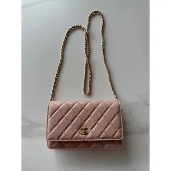 Chanel AP4241 Classic Wallet On Chain Grained Shiny Calfskin Pink