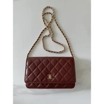 Chanel AP4241 Classic Wallet On Chain Grained Shiny Calfskin Wine Red
