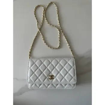 Chanel AP4241 Classic Wallet On Chain Grained Shiny Calfskin White