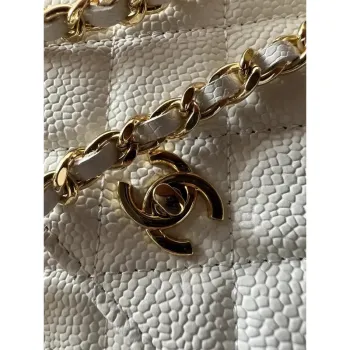 Chanel AP4241 Classic Wallet On Chain Grained Shiny Calfskin White